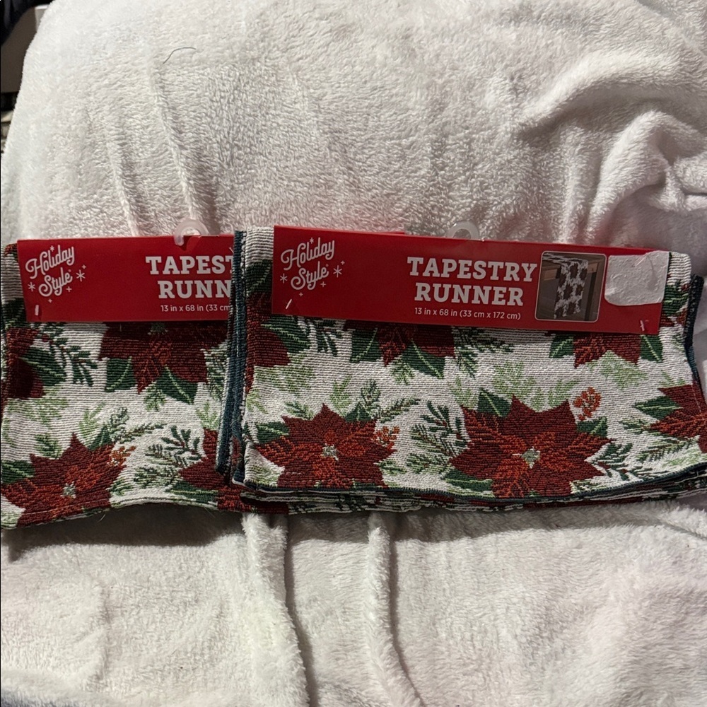 Holiday Style Tapestry Runner with Poinsettia Design